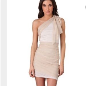 Alice & Olivia Ruched Knit Dress Beige XS 2 Silk